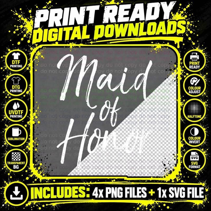 Cute Wedding Bridal Party Gift for Bridesmaid Maid of Png SVG Digital Bundle