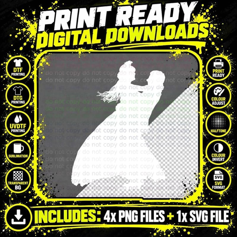 Dancing Couple Silhouette Wedding T-Shirt Png SVG Digital Bundle