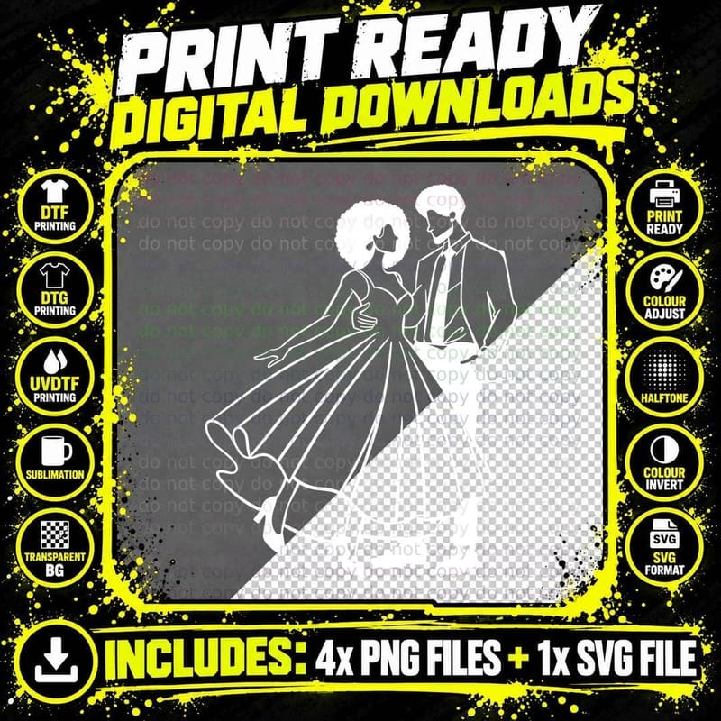 Dancing Couple in Formal Attire Wedding T-Shirt Png SVG Digital Bundle
