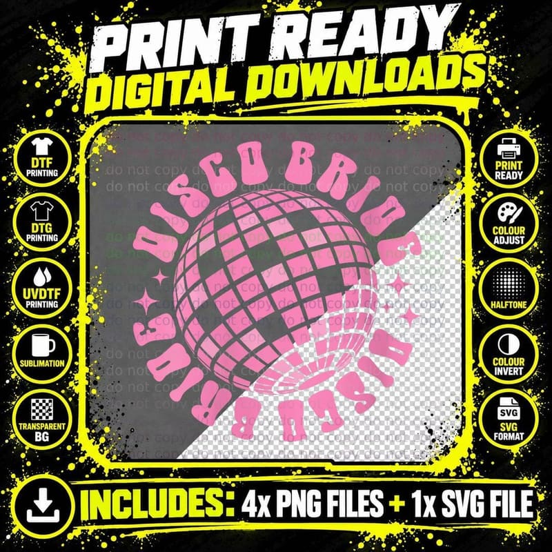 Disco Bride 70's Bachelorette Party Bridesmaid Matching Png SVG Digital Bundle