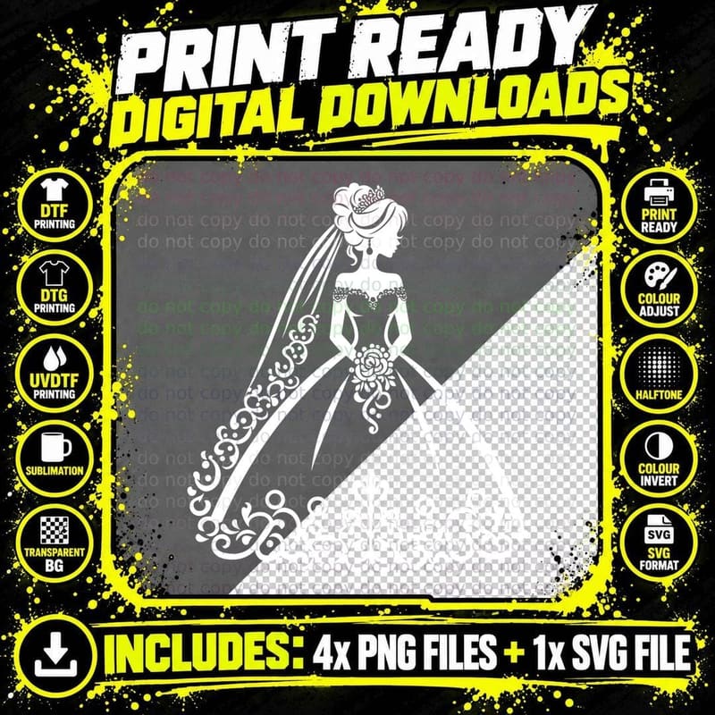Elegant Bride Silhouette Wedding T-Shirt Png SVG Digital Bundle