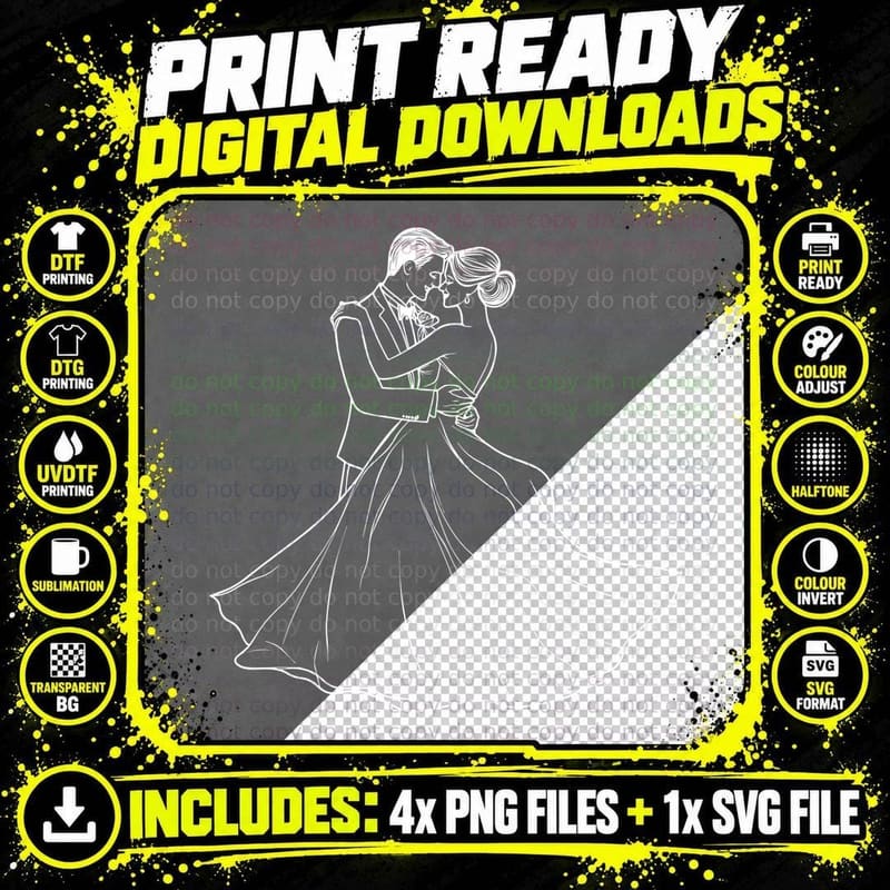 Elegant Couple Dancing in Formal Attire Wedding Design Png SVG Digital Bundle