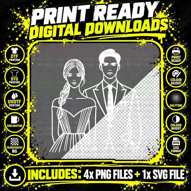 Elegant Couple in Formal Attire Wedding T-Shirt Png SVG Digital Bundle