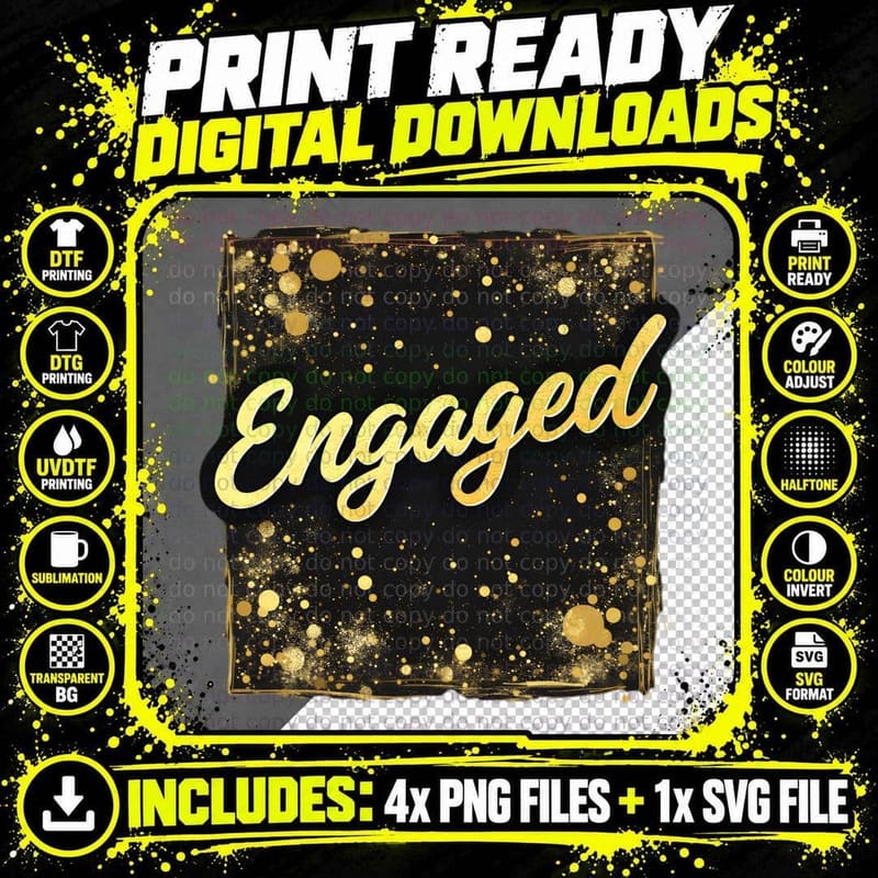 Engaged Golden Style Filter Proposal Bride Groom Png SVG Digital Bundle