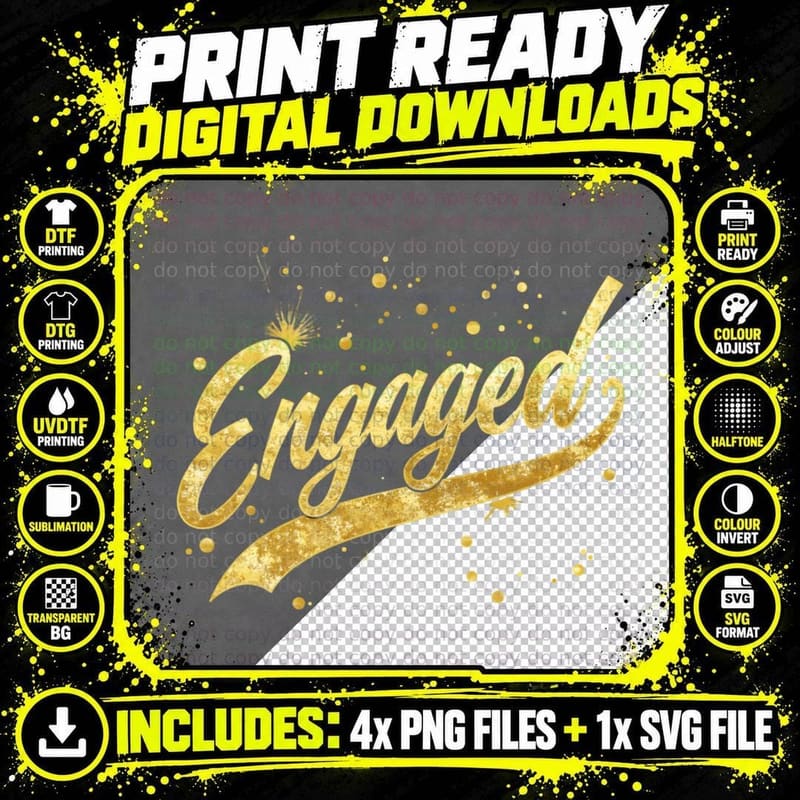 Engaged Typography Golden Style Filter Proposal Bride Png SVG Digital Bundle