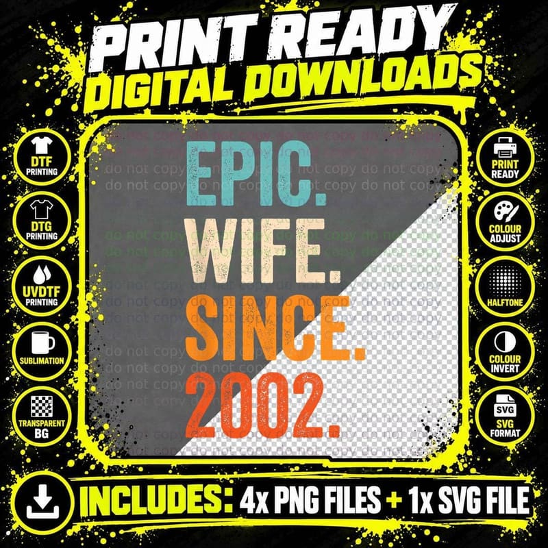 Epic Wife Since 2002 21st Wedding Anniversary T-Shirt Png SVG Digital Bundle