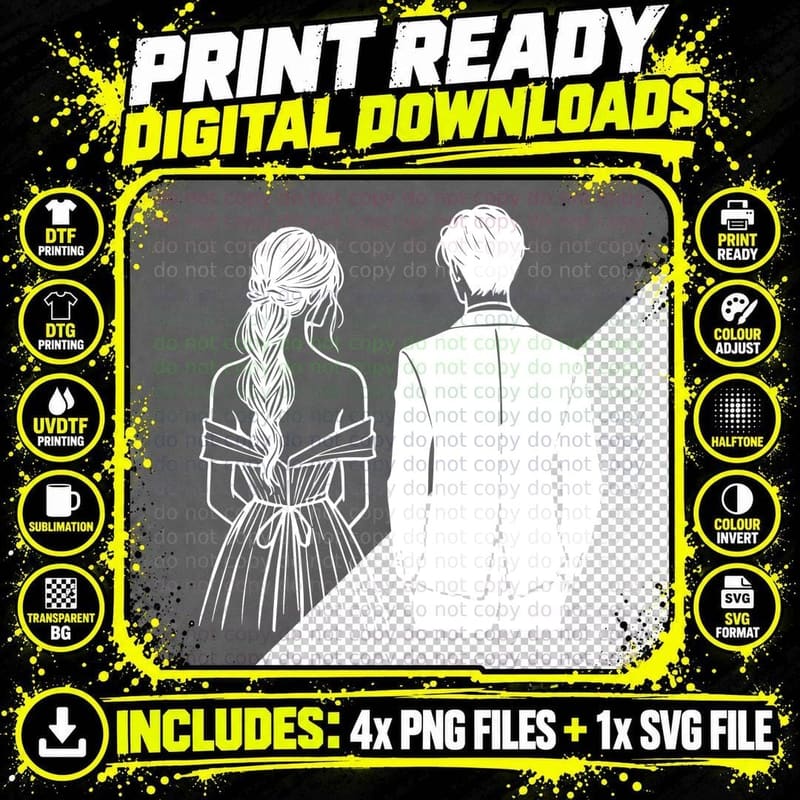 Formal Couple from Behind Wedding T-Shirt Png SVG Digital Bundle