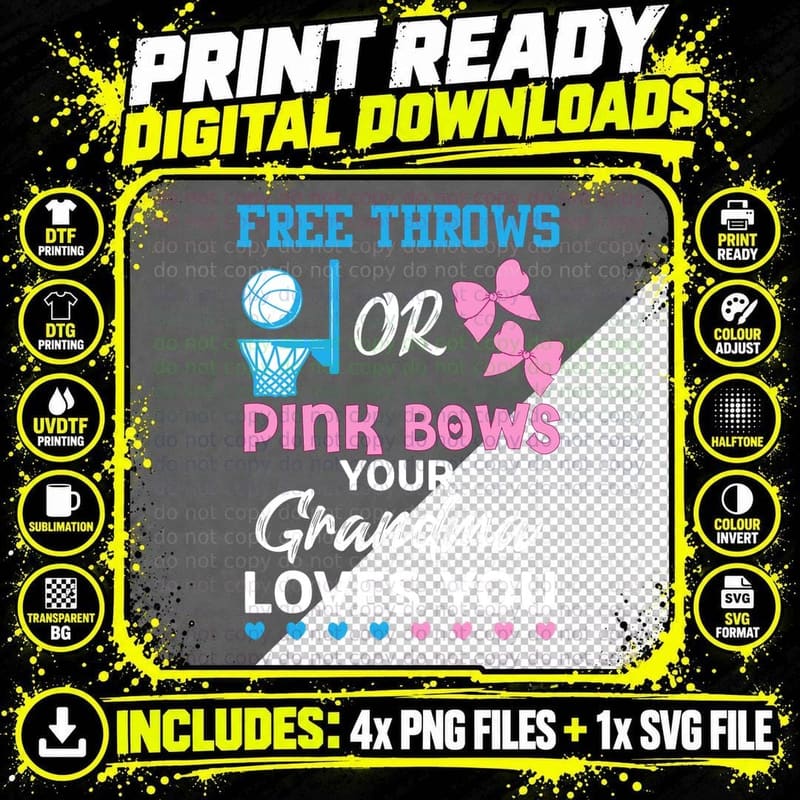 Free Throws or Pink Bows Gender Reveal T-Shirt Png SVG Digital Bundle