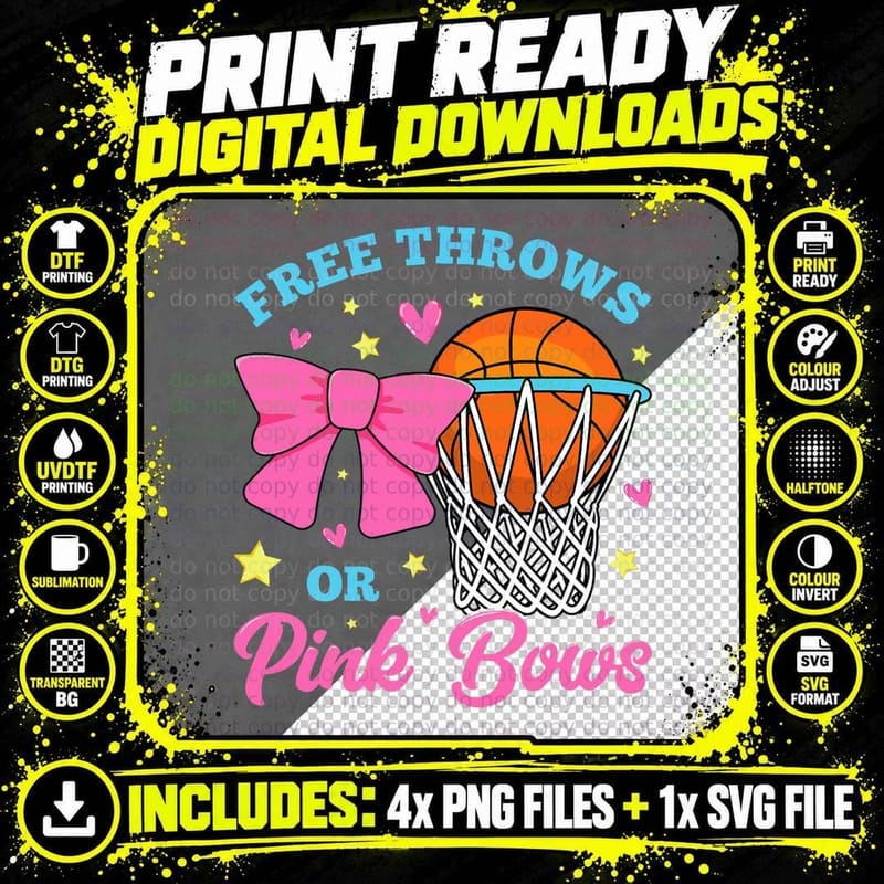 Free Throws or Pink Bows Pregnancy Pink Blue Gender Png SVG Digital Bundle