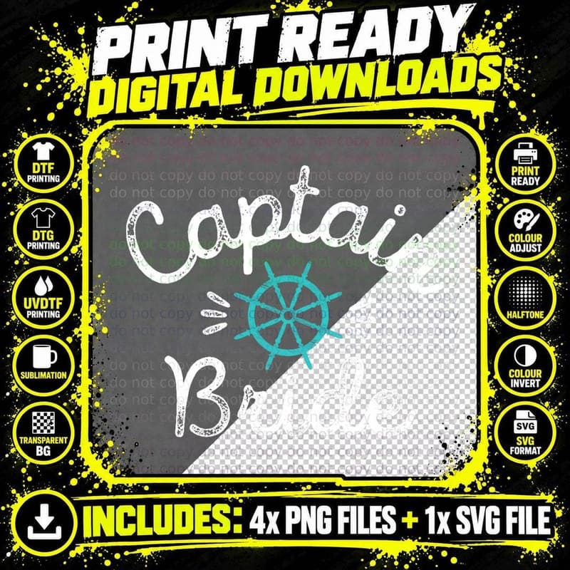 Fun Captain Bride Nautical Wedding Matching Groom Ship Png SVG Digital Bundle
