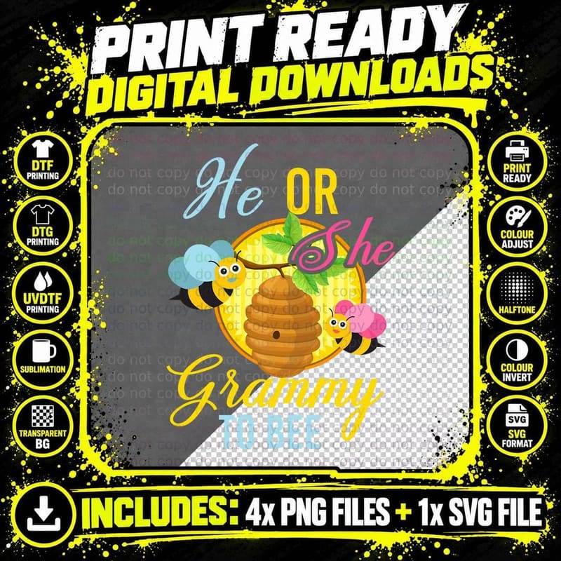 Gender Reveal - He or She Grammy to Bee T-Shirt Png SVG Digital Bundle
