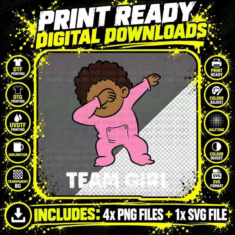Gender Reveal Baby Shower Team Girl T-Shirt Png SVG Digital Bundle