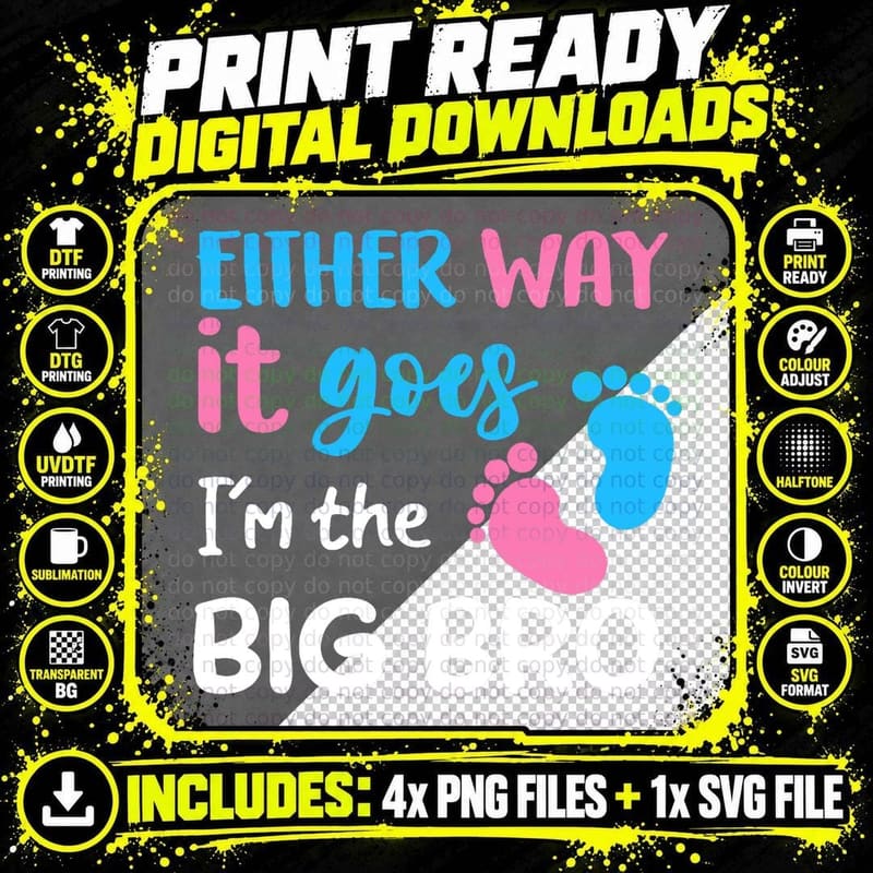 Gender Reveal Big Brother T-Shirt, Fun Typography Png SVG Digital Bundle