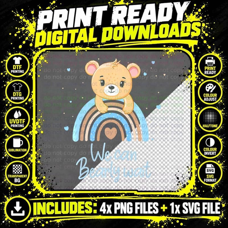 Gender Reveal Boy Baby Shower Decorations We Can Bearly Png SVG Digital Bundle