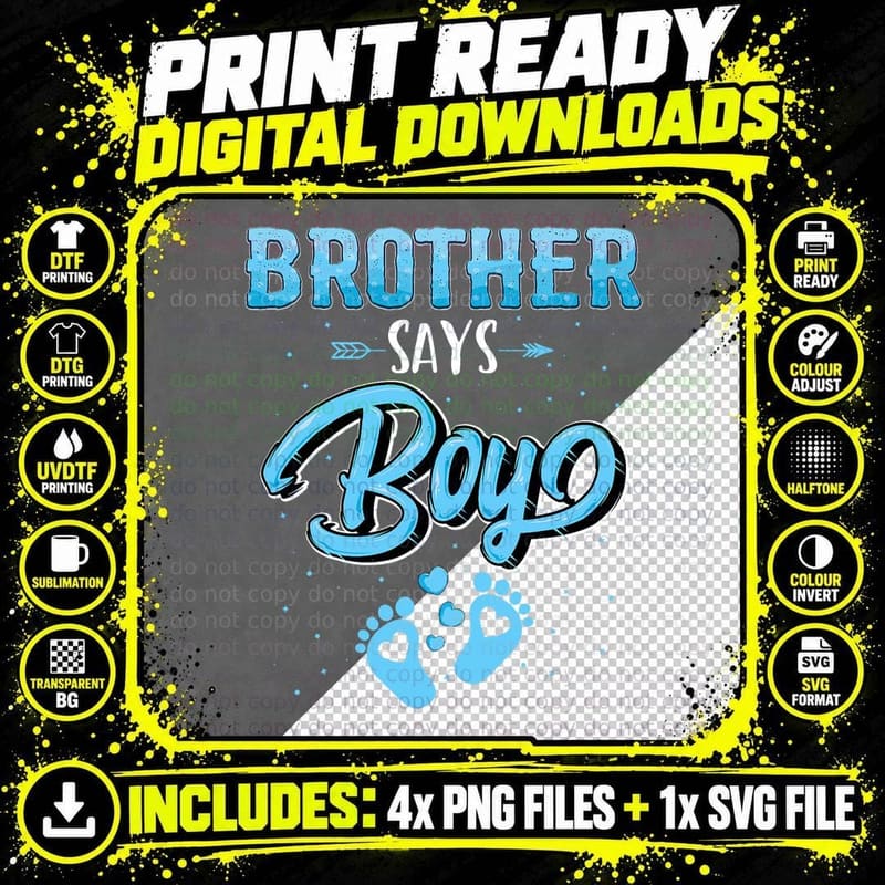 Gender Reveal Brother Says Boy Baby Matching Family Set Png SVG Digital Bundle