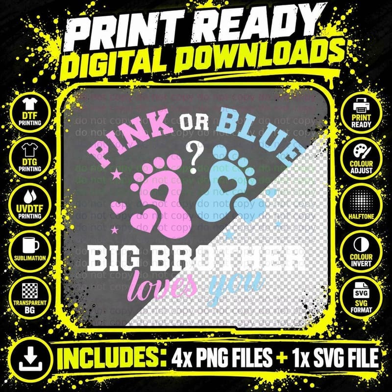 Gender Reveal Brother, Sibling Announcement Png SVG Digital Bundle