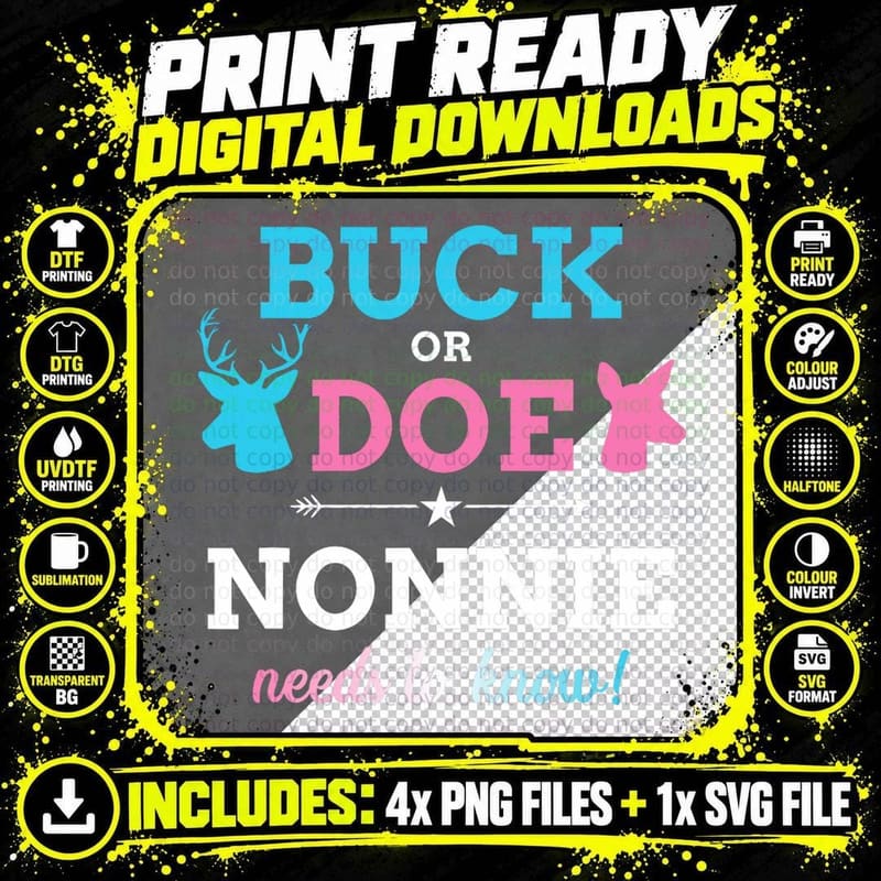 Gender Reveal Buck or Doe Nonnie Matching Baby Party Png SVG Digital Bundle
