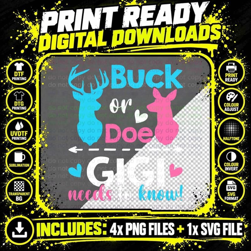 Gender Reveal Buck or Doe T-Shirt, Baby Shower Party Png SVG Digital Bundle
