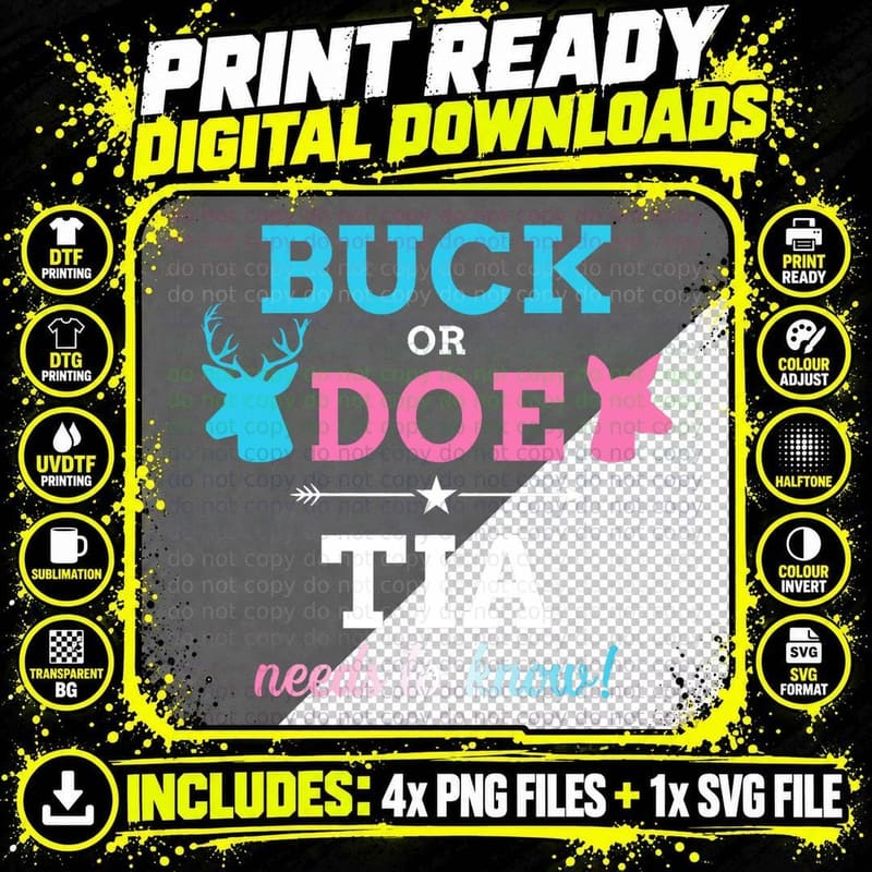 Gender Reveal Buck or Doe Tia Matching Baby Party Png SVG Digital Bundle