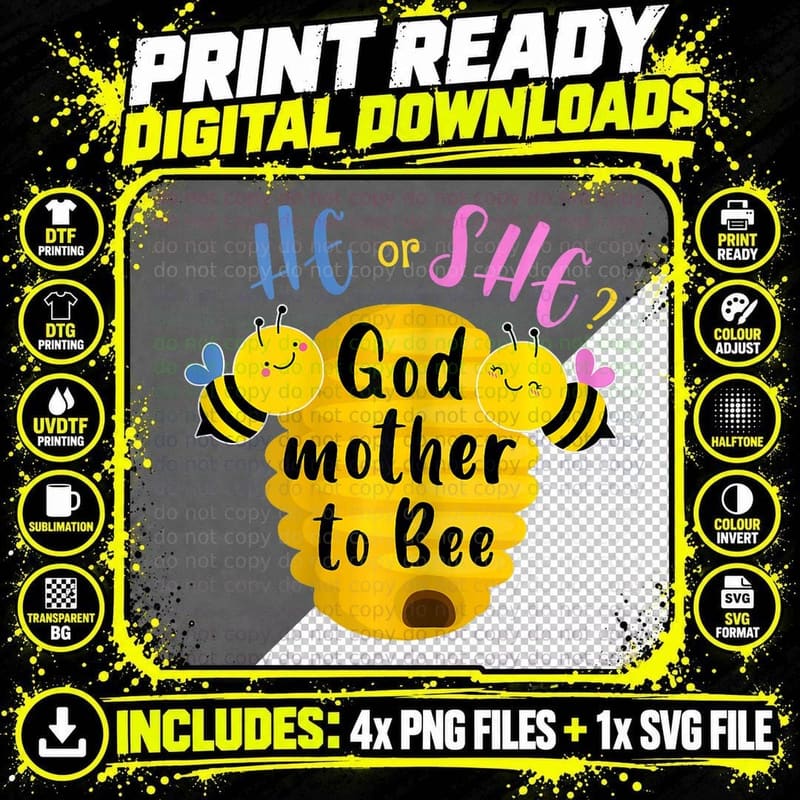 Gender Reveal Costume He or She Godmor to Bee T-Shirt Png SVG Digital Bundle