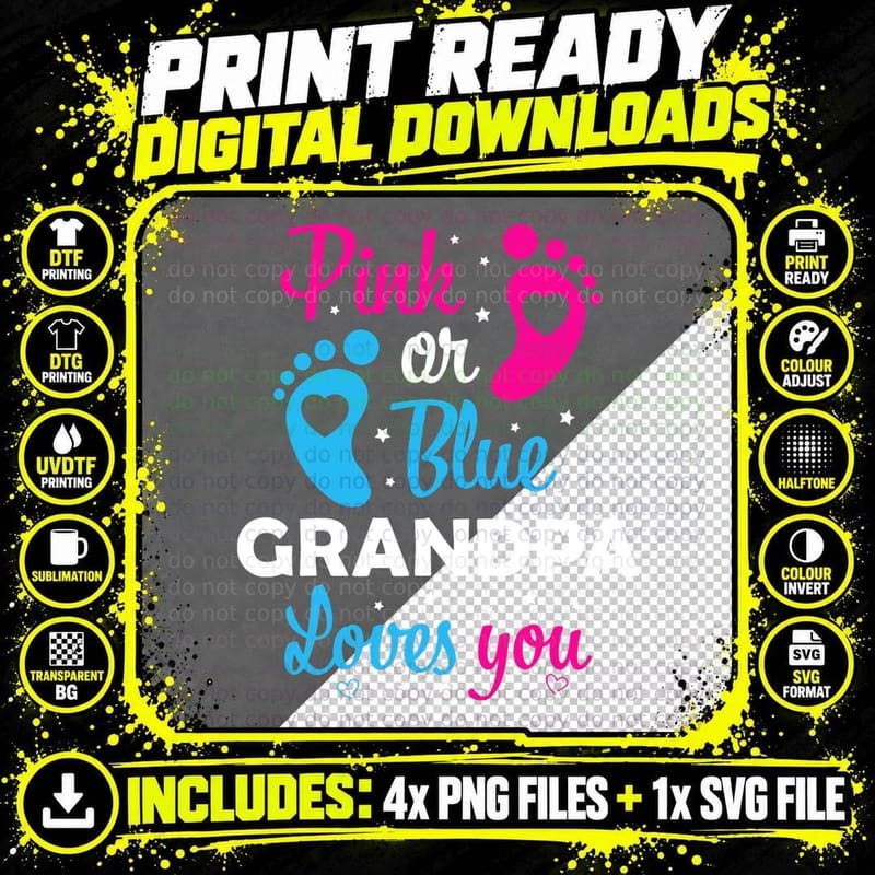 Gender Reveal Grandpa Grandfather Family T-Shirt Png SVG Digital Bundle