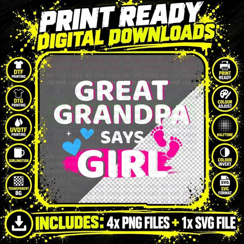 Gender Reveal Great Grandpa Says Girl T-Shirt Png SVG Digital Bundle