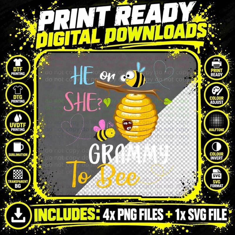 Gender Reveal He or She Grammy to Bee Lovely T-Shirt Png SVG Digital Bundle