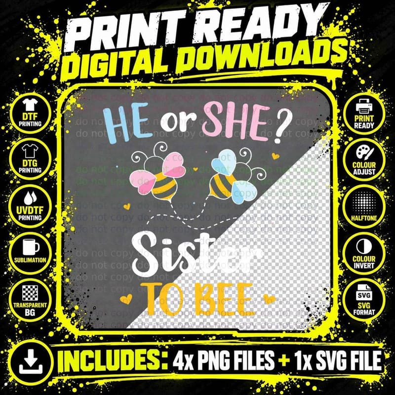 Gender Reveal He or She Sister Matching Family Baby Png SVG Digital Bundle