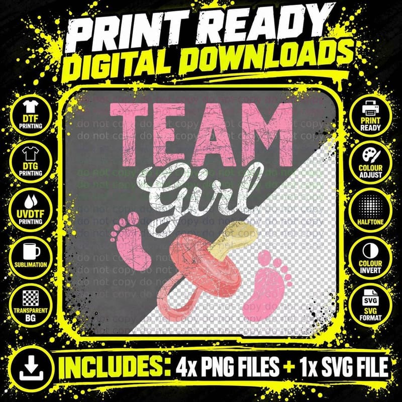 Gender Reveal Party Team Girl Future Parents Gender Png SVG Digital Bundle