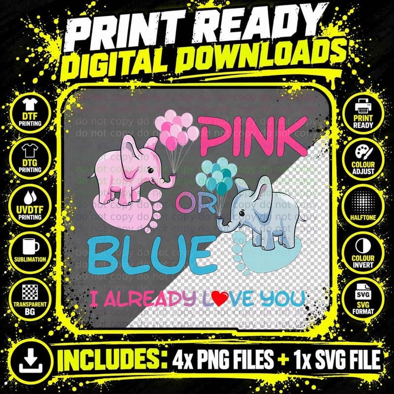 Gender Reveal Pink or Blue Boy or Girl Party Supplies Png SVG Digital Bundle