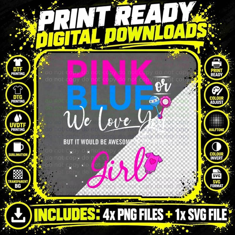 Gender Reveal Pink or Blue Love You but Awesome If Were Png SVG Digital Bundle