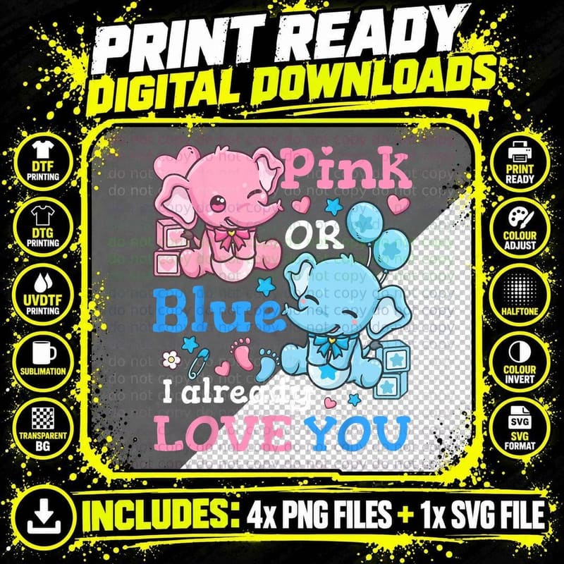 Gender Reveal Pink or Blue T-Shirt, Baby Shower Theme Png SVG Digital Bundle
