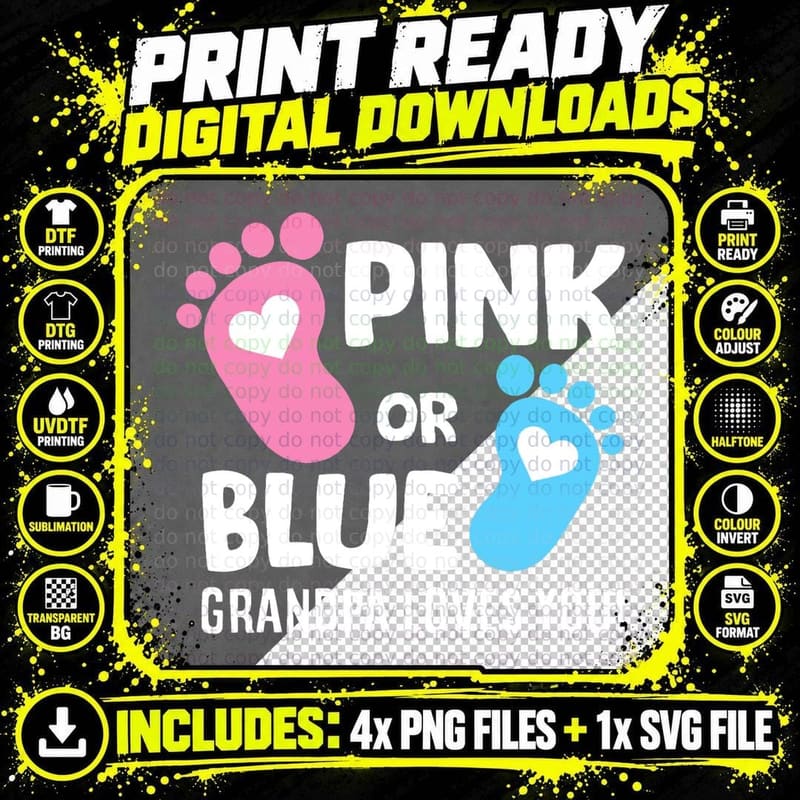 Gender Reveal Pregnancy Pink or Blue Grandpa Loves You Png SVG Digital Bundle