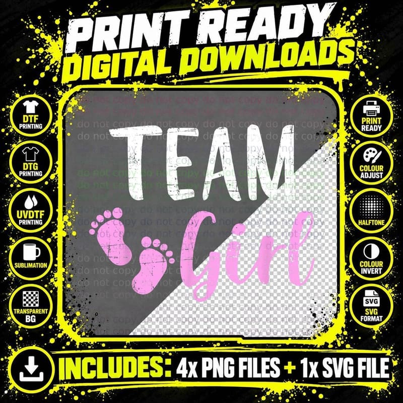 Gender Reveal Team Girl Matching Family Baby Party Png SVG Digital Bundle