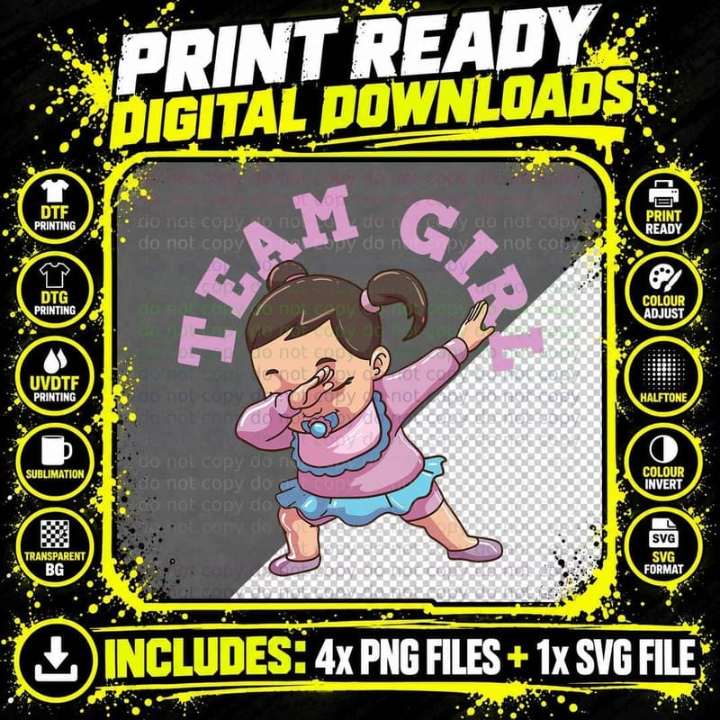 Gender Reveal Team Girl T-Shirt, Fun Party Theme Png SVG Digital Bundle