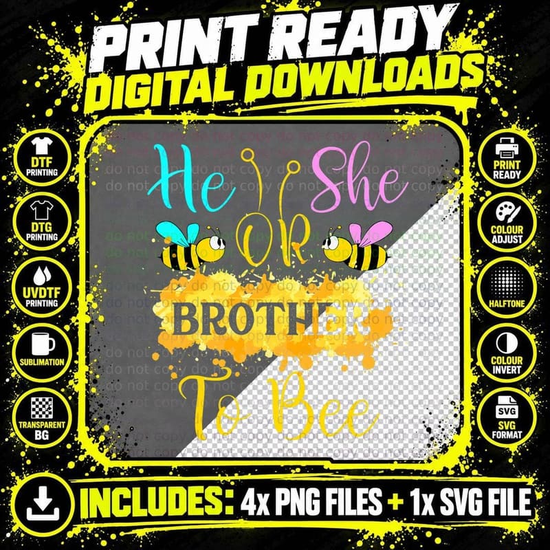 Gender Reveal What Will It Bee - He or She Brother Png SVG Digital Bundle