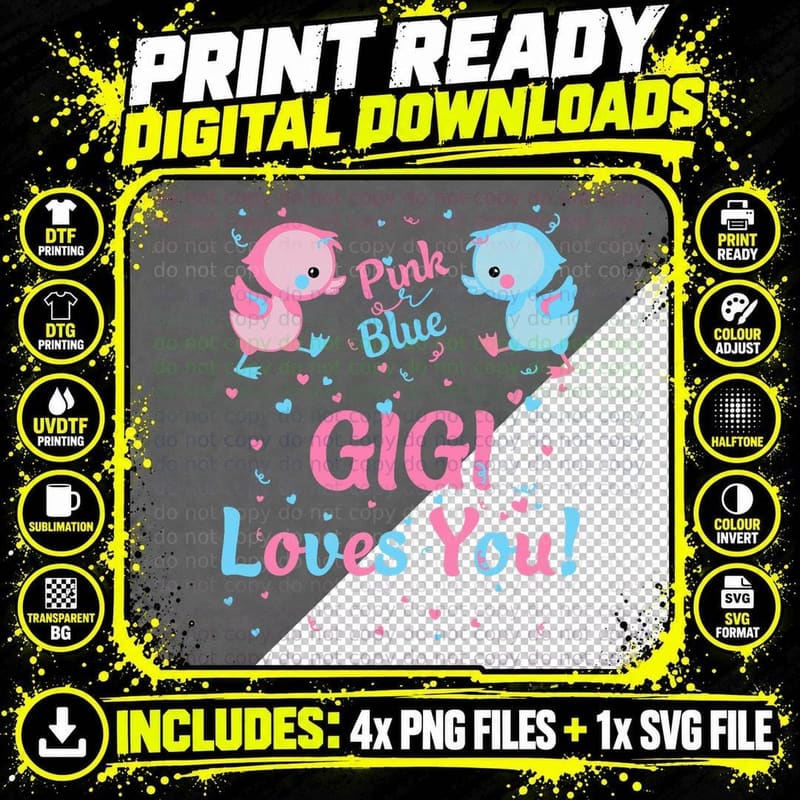 Gigi Gender Reveal Party Pink or Blue for Matching Png SVG Digital Bundle