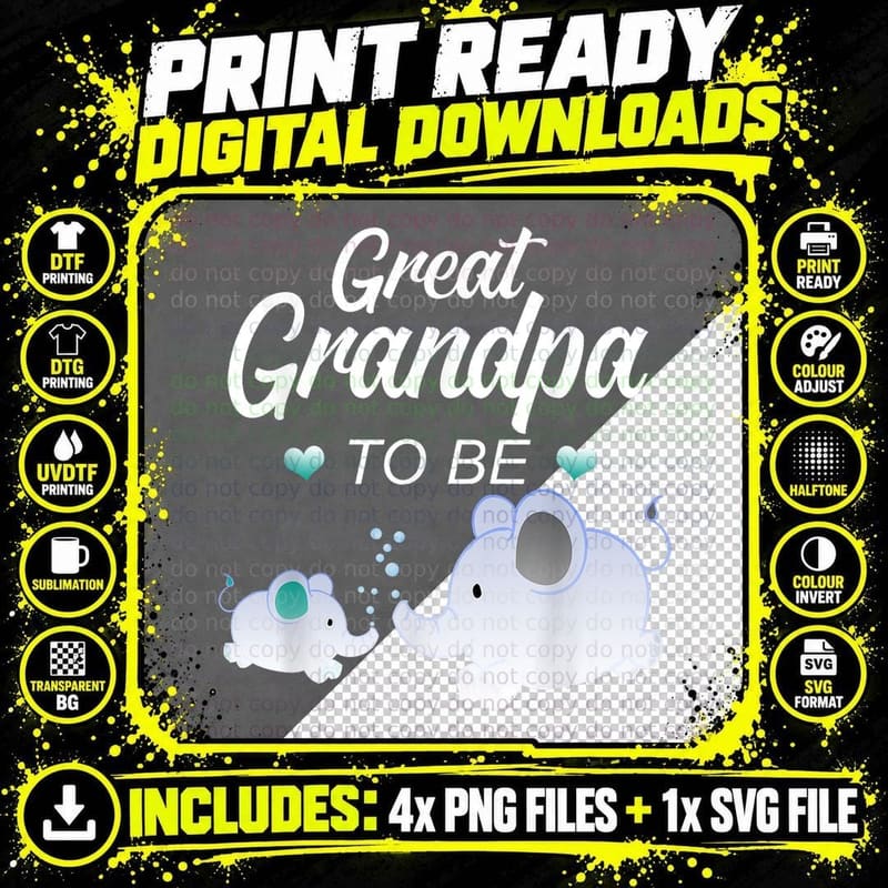 Great Grandpa to Be Elephant Baby Shower T-Shirt Png SVG Digital Bundle