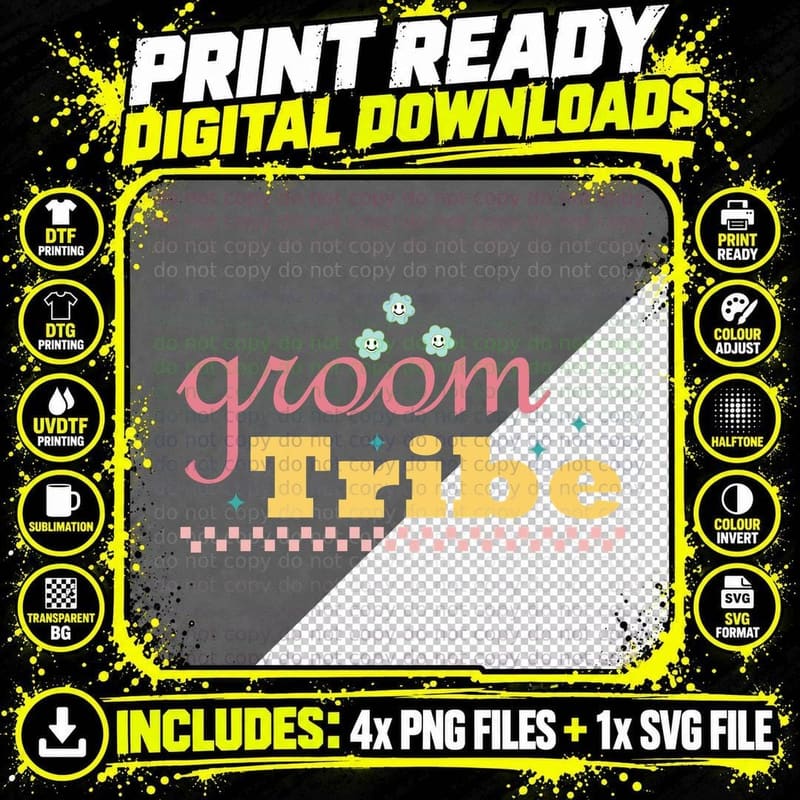 Groom Tribe Wedding T-Shirt, Smiling Flowers on a Png SVG Digital Bundle