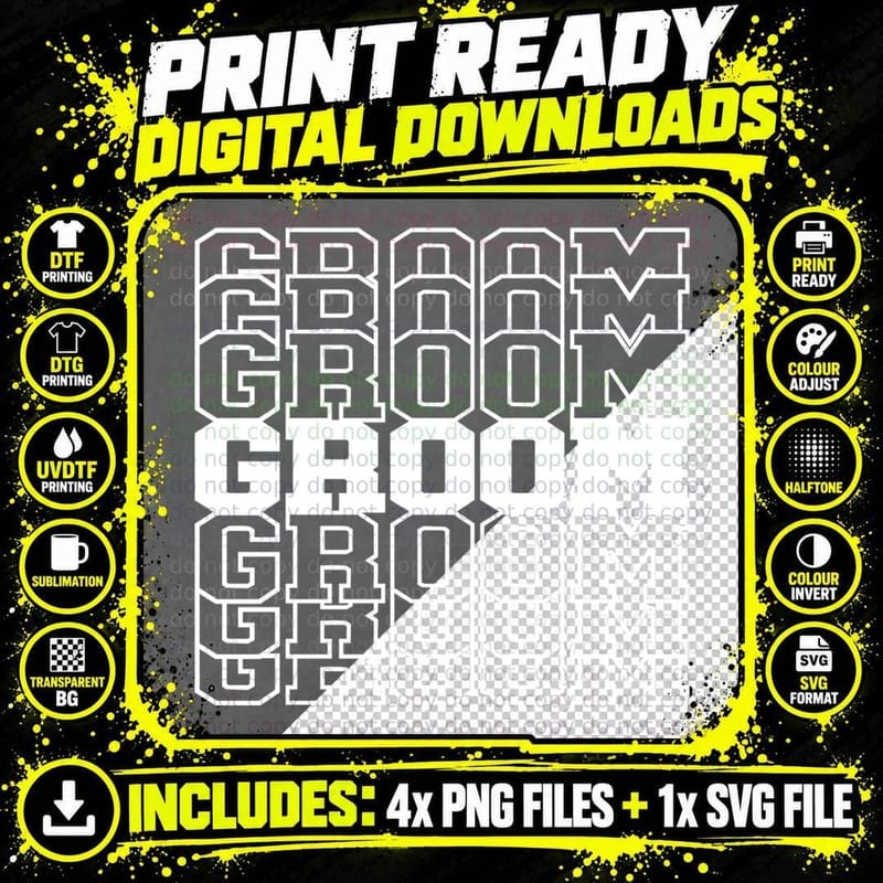 Groom Wedding T-Shirt, Geometric Patterned Letters Png SVG Digital Bundle