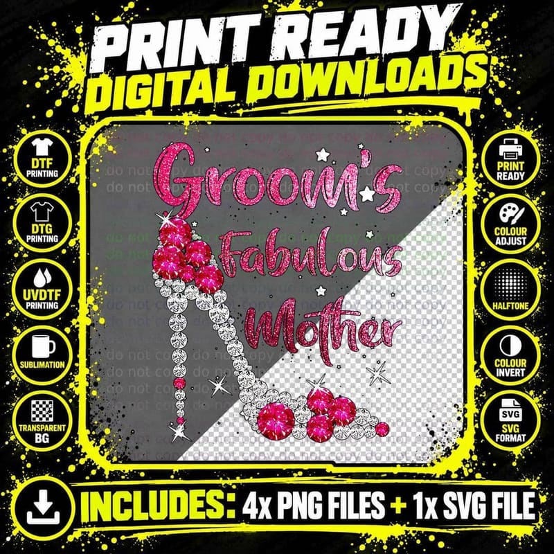 Groom's Fabulous Mother Happy Wedding Marry Married Png SVG Digital Bundle