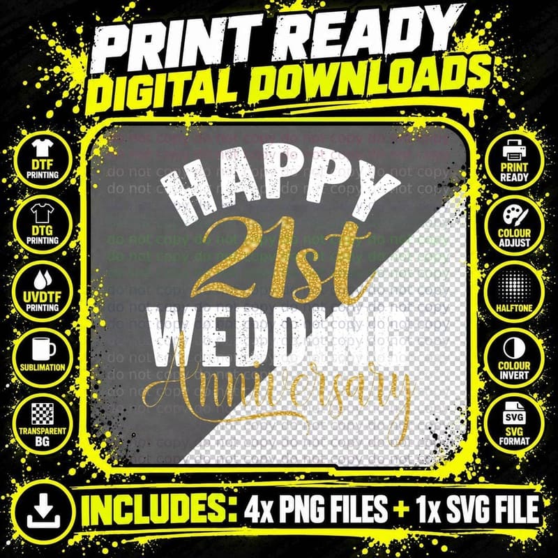 Happy 21st Wedding Anniversary Matching Gift for Couples Png SVG Digital Bundle