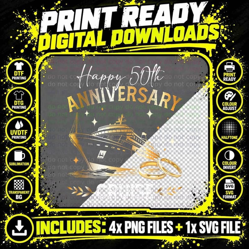 Happy 50th Anniversary Cruise Wedding Matching Gifts Png SVG Digital Bundle