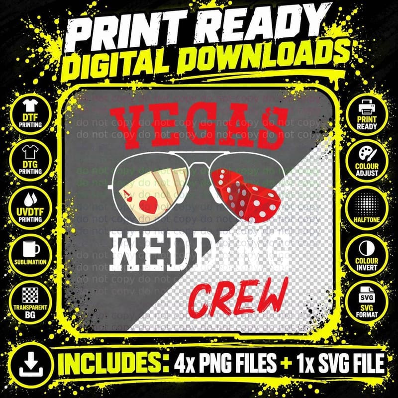 Happy Marry Bride Groom Husband and Wife Vegas Wedding Png SVG Digital Bundle