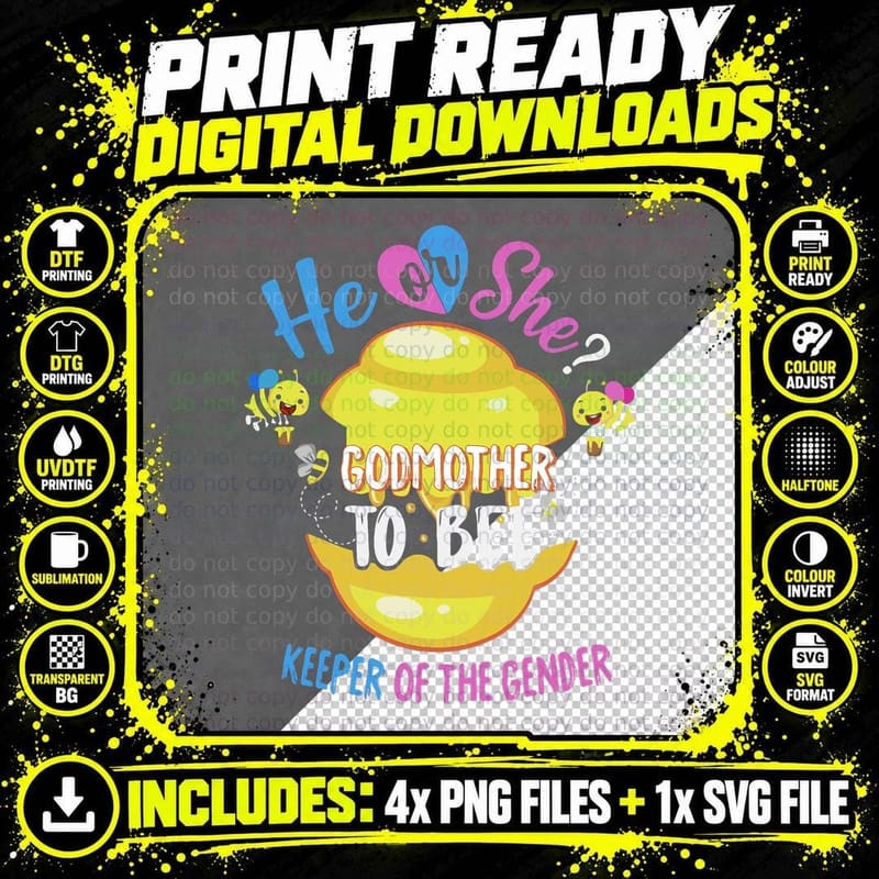 He or She Godmother to Bee Keeper of the Gender Reveal Png SVG Digital Bundle