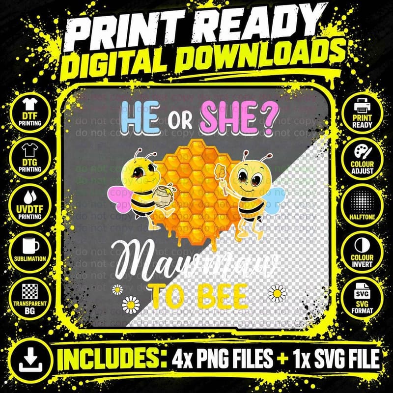 He or She Mawmaw to Bee Gender Reveal Baby Shower Party Png SVG Digital Bundle
