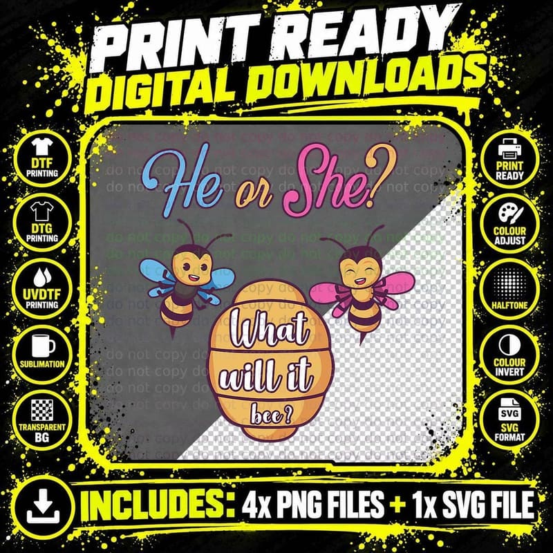 He or She What Will It Bee Baby Family Gender Reveal Png SVG Digital Bundle