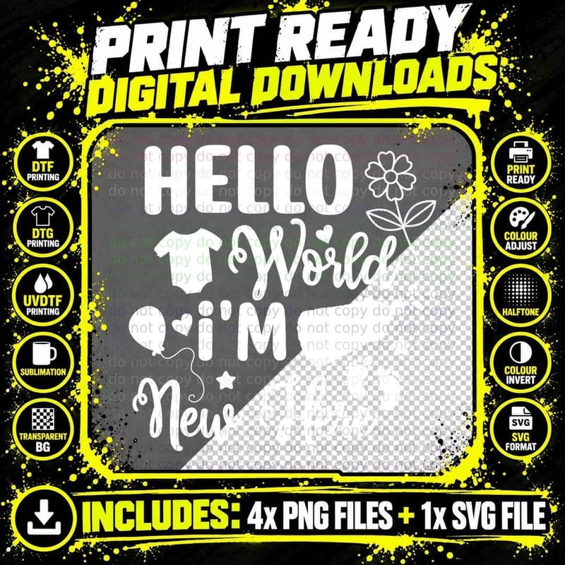 Hello World I'm New Here Baby T-Shirt Png SVG Digital Bundle