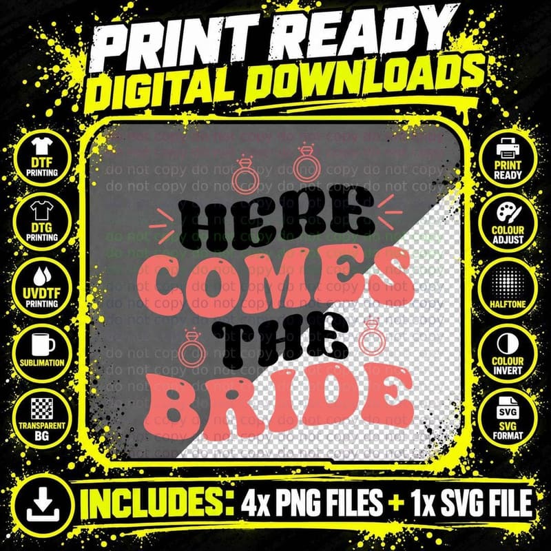 Here Comes the Bride Wedding T-Shirt Png SVG Digital Bundle