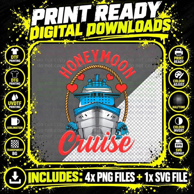 Honeymoon Cruise Shirts for Couples Vacation Wedding Png SVG Digital Bundle